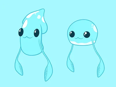 WIP - Squid blue character cute flat illustration illustrator monsters squid water