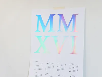 MMXVI Holographic Letterpress Calendar 2016 calendar foil holographic letterpress roman numerals