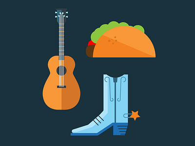 Austin Elements boot flat guitar illustration taco texas