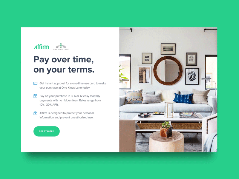 Affirm Virtual Card - Landing Page animation brand button gif icon landing shadow ui ux web