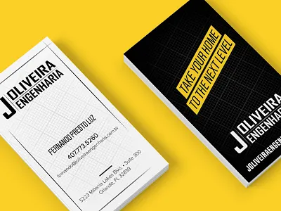 Business Card Design for Home Renovation Company black branding contractor design grid home house plan renovation typography white yellow