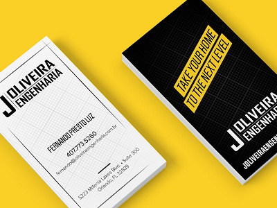 Business Card Design for Home Renovation Company black branding contractor design grid home house plan renovation typography white yellow