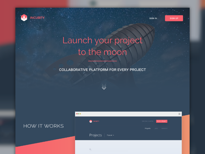 Homepage flat gradient homepage landing page material platform rocket space ui