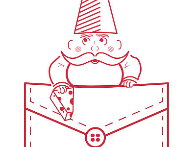 Gnome in a Pocket beard cheese gnome icon illustration line mustache pocket red simple