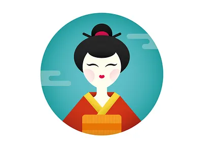 geisha blue geisha girl graphic icon illustration japan oriental red sticker style woman