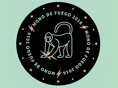 Mono de Fuego badge fire green illustration monkey ray type yearofthemonkey