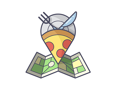 Pizza Time! cheese delicious delivery dinner gps illustration line art location pepperoni pin pizza