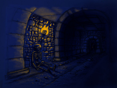 Skeleton Dungeon drawing dungeon gothic interior limited palette skeleton sketch stone