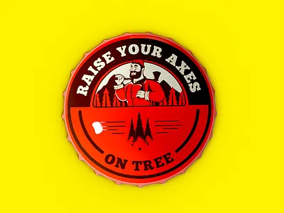 LumBeer Cap 3d axes beer bottle cap cinema4d illustration lumber lumberjack red rustic tree