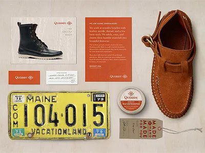 Quoddy brand evolution branding collateral custom footwear identity leatherworks made by hand maine
