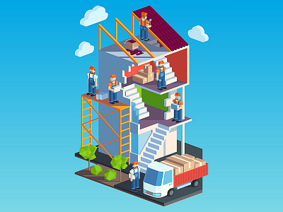 Construction artua building car construction floor house illustration stair worker