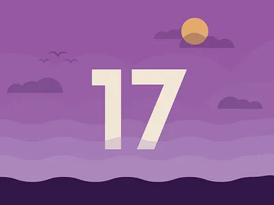 Seventeen 17 clouds illustration landscape number shapes simple sun surfing waves