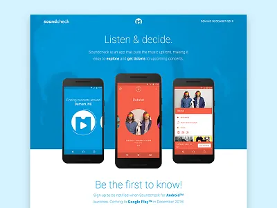 Soundcheck app landing page app concert material music tickets ui