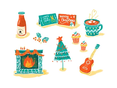 Merry Christmas! brush christmas christmas card fireplace hot chocolate tree watercolour