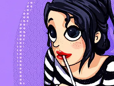 Red lips character design cute eyes girl illustration purple red