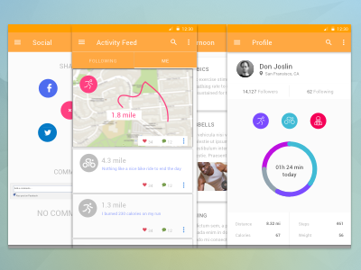 Social Fitness Activity Feed application exercise fitness material design network social