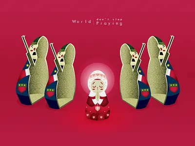 Pray girl illustration matryoshka soldiers