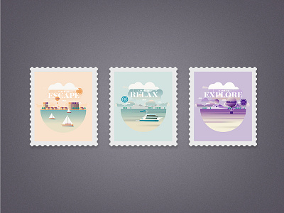 Escape, Relax and Explore color illustration stamps vector