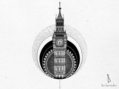 Big Ben blackart blackwork engraving linework tattoo