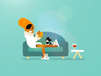 Chill cat character design couch flat design girl illustration motion design