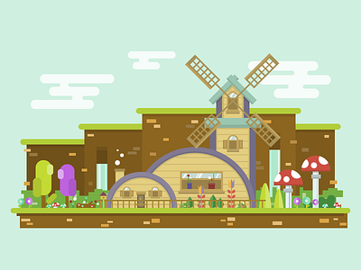 Vector Fantasy Windmill 2d cottage fantasy landscape minimal vector windmill