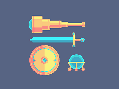 Adventurer's Toolkit adventure crystal ball flat illustration shield sword telescope toolkit