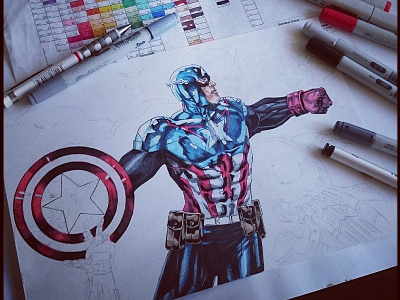 Cap' captainamerica colors copicmarkers drawing illustration marvel shield steverogers ultron