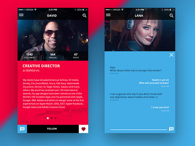 Profile based mobile app app application blue chat profile red