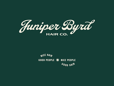 Juniper Byrd - Primary Logo + Tagline Submark brand brandidentity brandidentitydesign branding brandmark design graphic design haircompany hairsalon handdrawn logo logomark maine script tagline vintage visualidentity