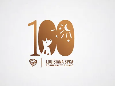 LASPCA Nonprofit 100 Years – Clinic mark & Animation 100 annual brand branding business cat design dog gold graphic design heart illustration logo louisiana mark moon nonprofit rabbit vector watermeter