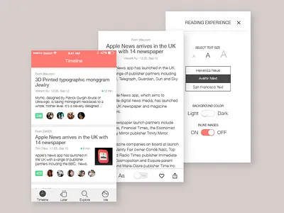 Timeline pages app mobile news reading app text timeline ui