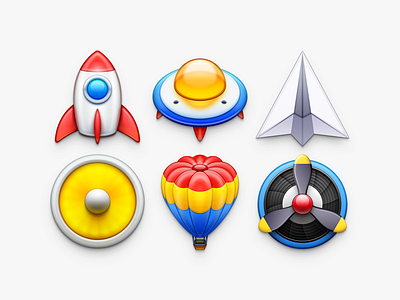 Game Icons aircraft aircraft engine app icon balloon engine game icon hot air balloon mac icon macos icon osx icon paper airplane plane propeller realistic rocket sandor skeu skeuomorph skeuomorphism space vehicle ufo ui icon user interface icon ux icon