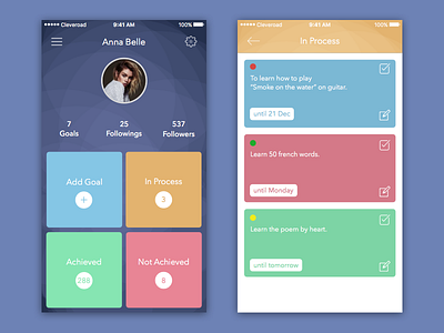 Goal App for iOS app checklist goal interface list profile task time to do ui