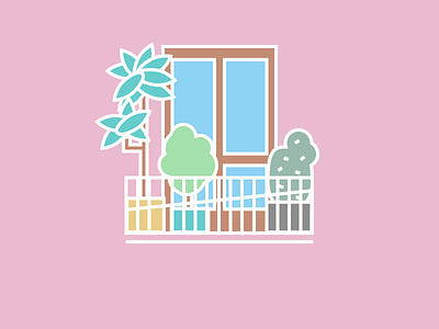 Barcelona iconography balcony barcelona bcn design icon illustration minimal pink plants street