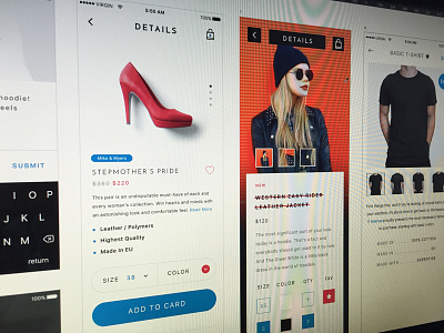 V Avenue WIP app apparel card details ecommerce kit product shop ui