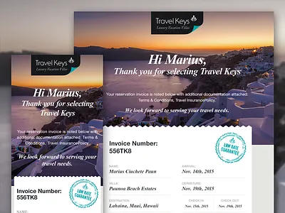 Travel Keys Invoice destination email home landing page luxury mobile newsletter ui vacation