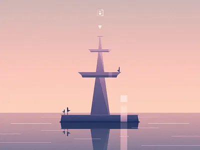 the meeting birds fountain illustration minimal reflection simple sunset water