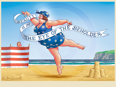 Beauty Is In The Eye Of The Beholder art beach caricature cartoon digital holidays illustration postcard retro seaside summer vintage