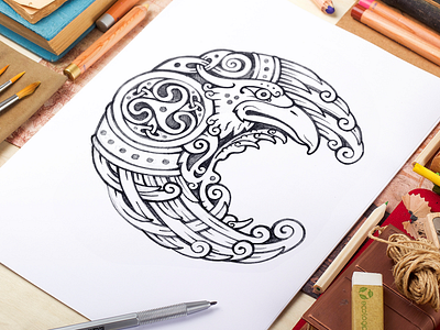 Celtic Raven celtic emblem irish ornament raven sketch