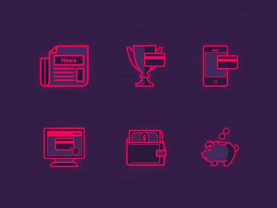 Icons2 banking cash cup flat icon illustrations news online phone pig pink vector