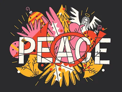 A Christmas Card angel ball bells bulbs dove greeting holidays holly ornaments peace tree