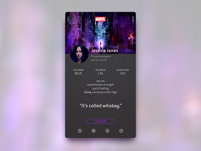 Daily UI — 006 User Profile 006 dailyui jessica jones marvel mobile profile ui user ux