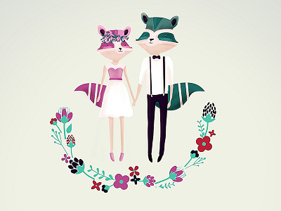 Alex and Luiza illustration raccoon wedding