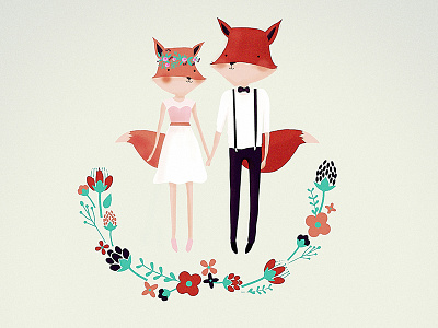 Alex and Luiza character fox illustration wedding