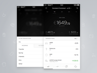 Account Overview black dark grey iphone app light overview