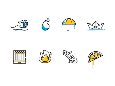 Fire, water & space-lemons? galaxy icon set icons matches umbrella