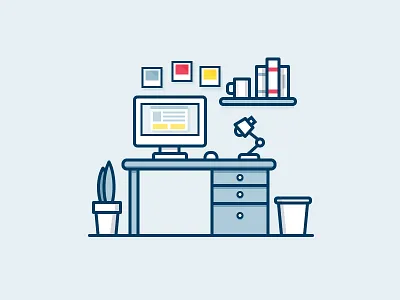 Office Space book computer daily challenge desk light vector work