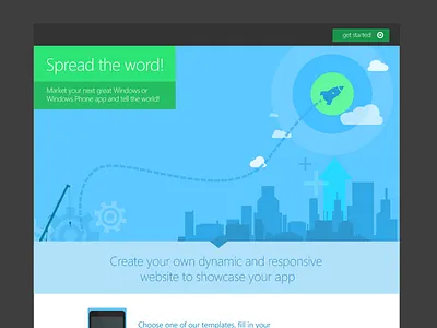 App Marketing Template city cloud clouds illustration landing page marketing rocket splash screen web windows wizard