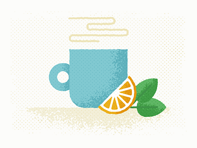 Tea cup editorial grunge illustration leaves lemon retro smoke spot tea texture vintage