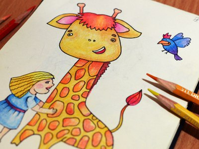 Giraffe colorpencils colors drawing friends friendship yellow giraffe graphics illustration mariashishcova sketch sketchart sketchbook